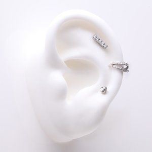 3 Pcs of Assorted Titanium Gem Lined Rectangle Stud x Double Hoop Gems Package